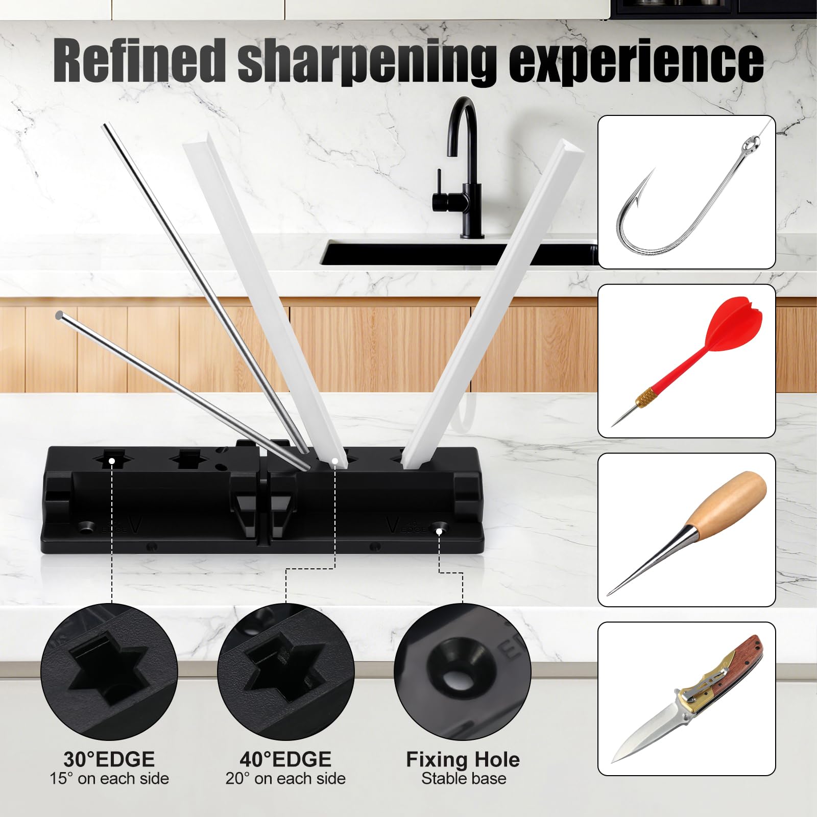 Onylraep keyed holes angle system enabling precise 30°/40° setups.