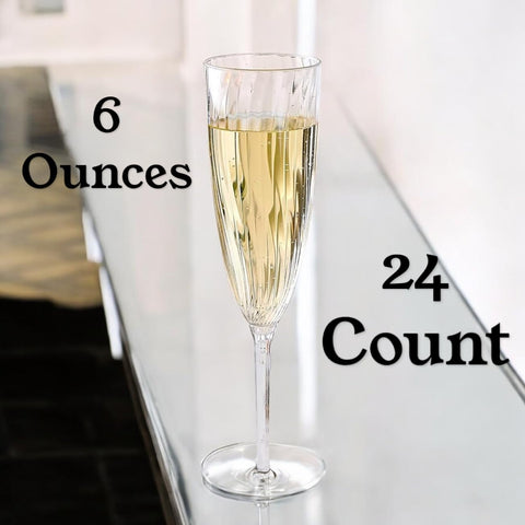 Close-up of Oojami 6oz clear plastic champagne glasses highlighting shatter resistance