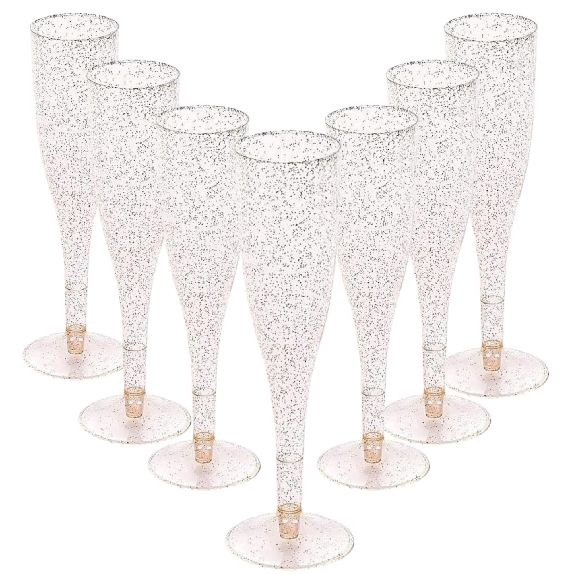 Oojami crystal-clear BPA-free plastic flutes ready for elegant toasts.