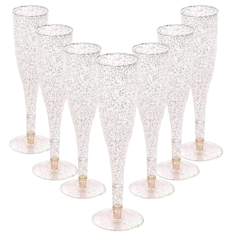 Oojami crystal-clear BPA-free plastic flutes ready for elegant toasts.