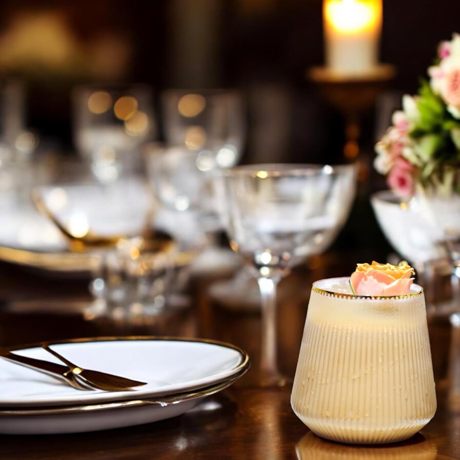 OOJAMI Gold rim detail highlights upscale look for weddings and formal gatherings