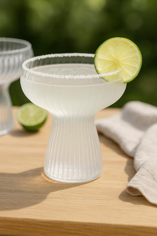 Oojami Lunara clear ribbed margarita glass suitable for cold cocktails