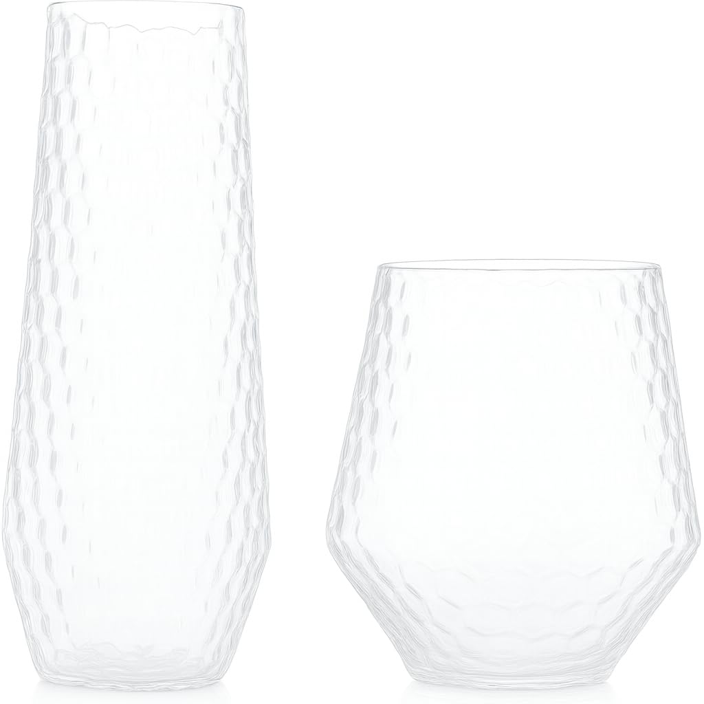 Oojami ribbed origami ripple 12oz cup displays clarity and versatility for beverages.