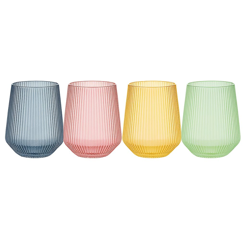 Oojami Ripple Origami stemless 12oz glass set showcases unbreakable elegance for outdoor events.