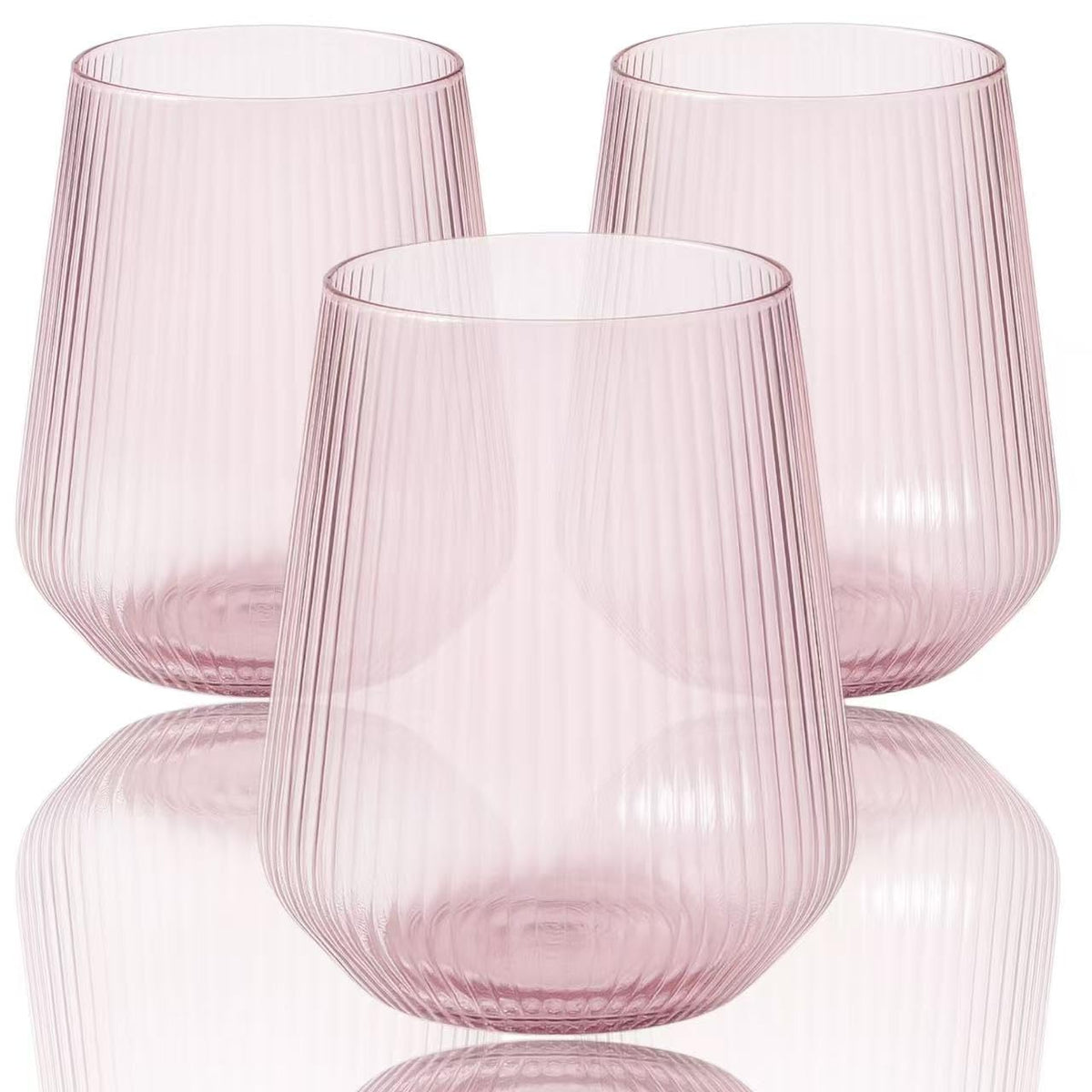 Oojami Ripple Origami stemless pink 12oz wine glass for stylish indoor or outdoor sipping.