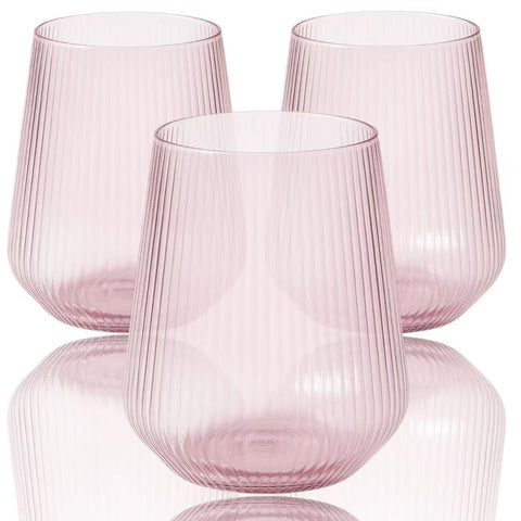 Oojami Ripple Origami stemless pink 12oz wine glass for stylish indoor or outdoor sipping.