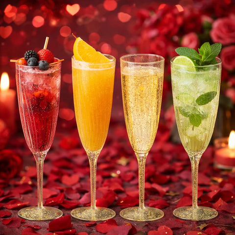 Oojami toasting glasses with gold glitter for sparkle