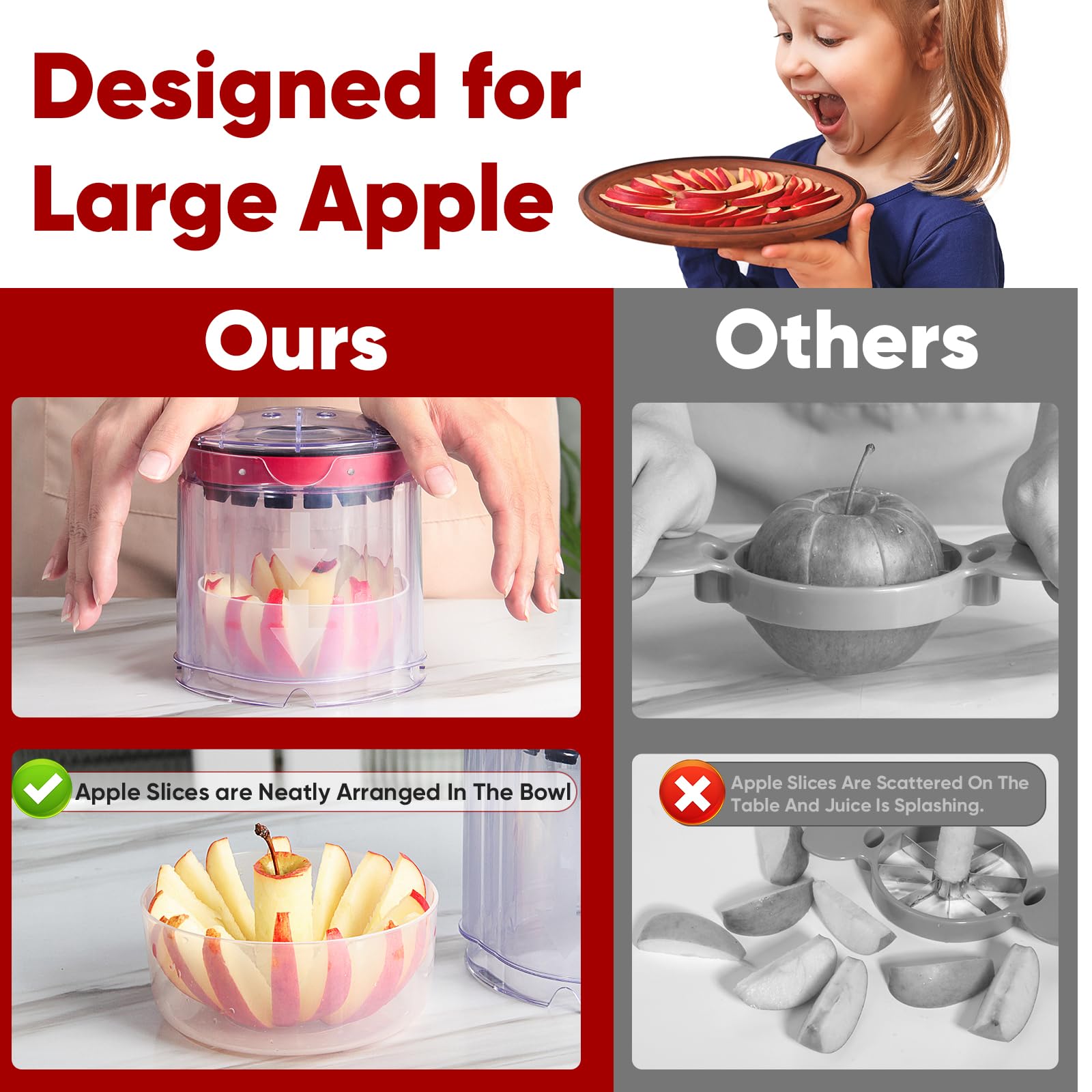 OOKUU 16-blade cutter delivers evenly sliced fruit with precision.