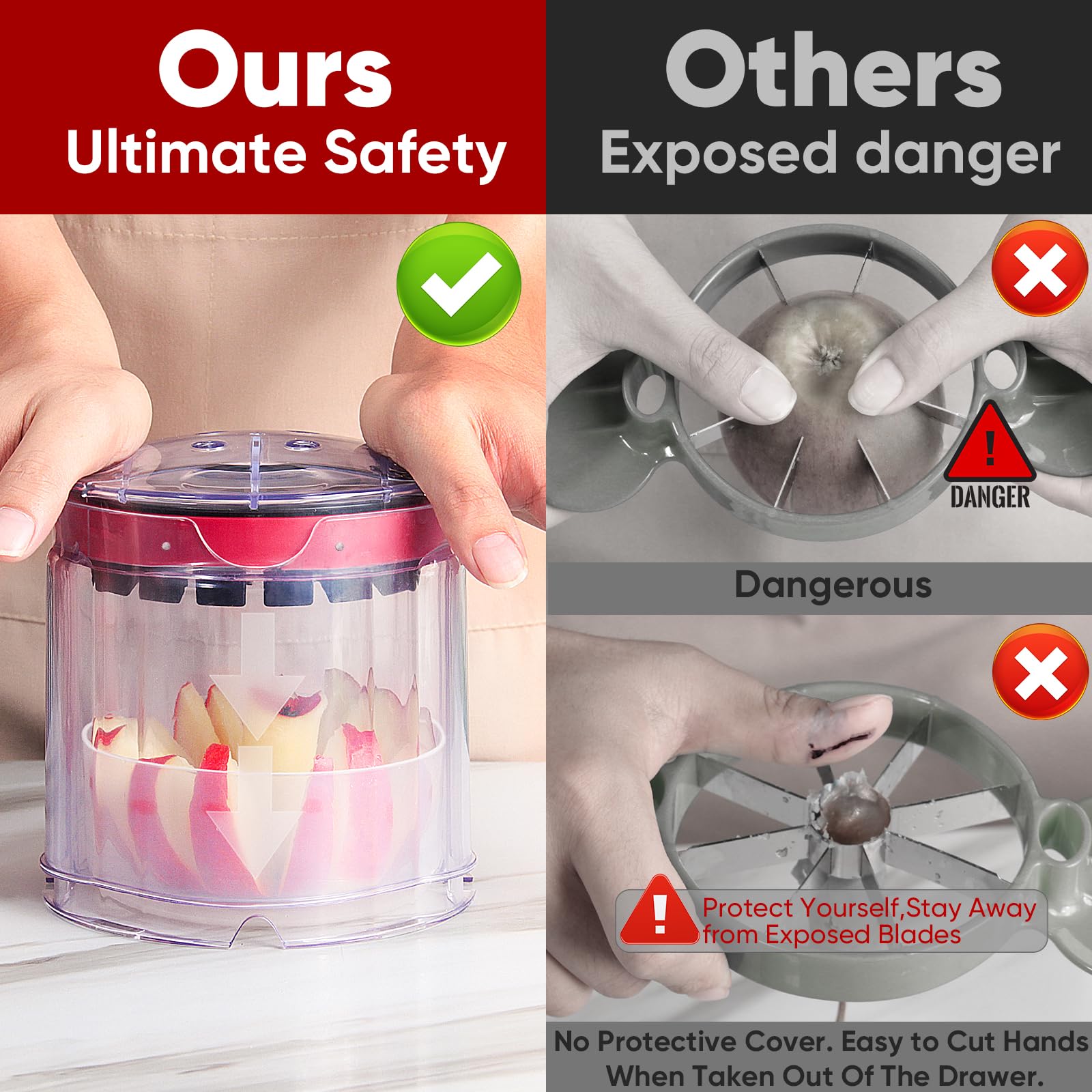 OOKUU safety guard keeps hands away from blades during use.