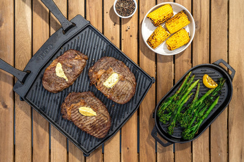 Ooni Cast Iron Grizzler Pan ships pre-seasoned and easy to maintain.