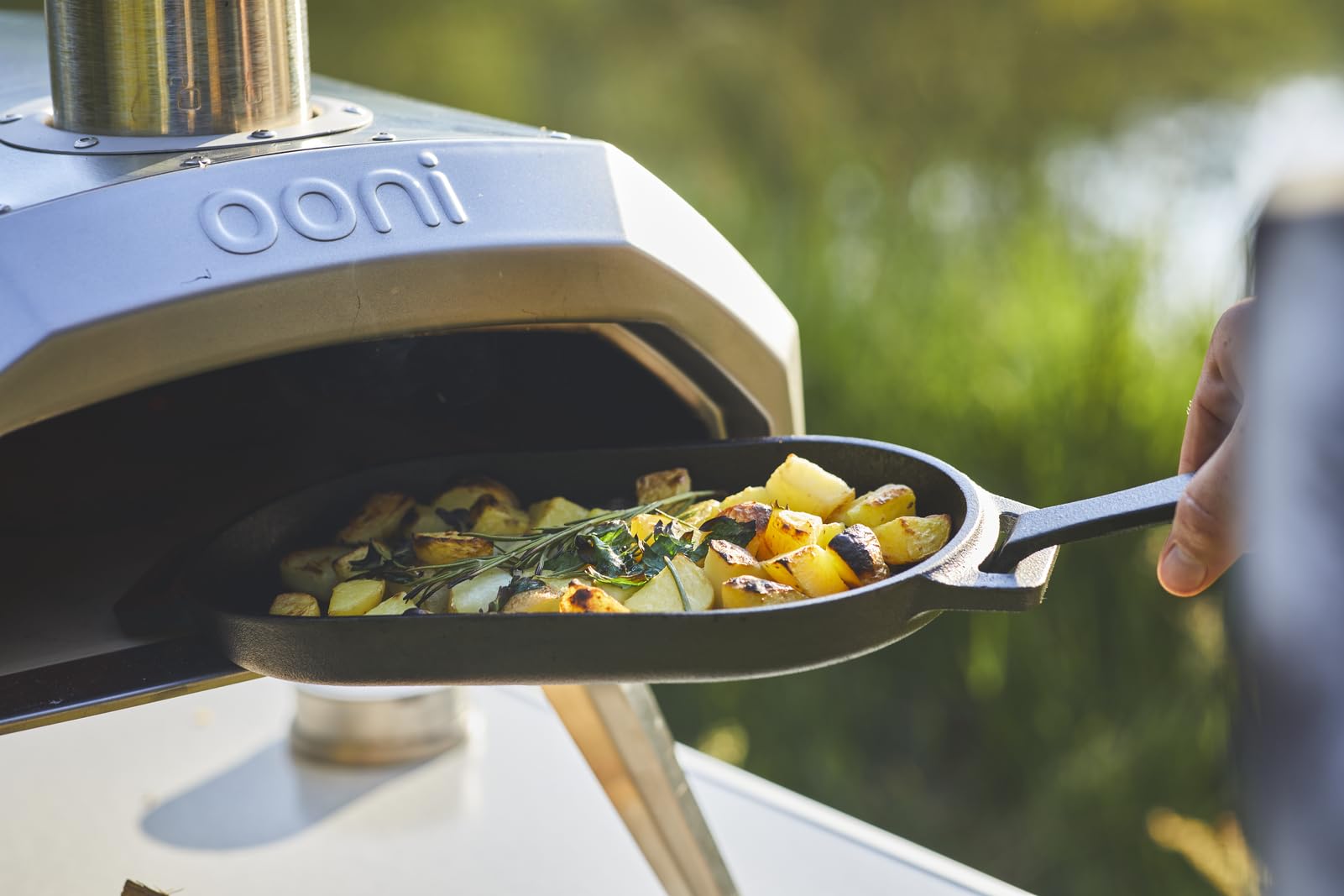 Ooni Cast Iron Sizzler Pan is oven safe for versatile cooking.