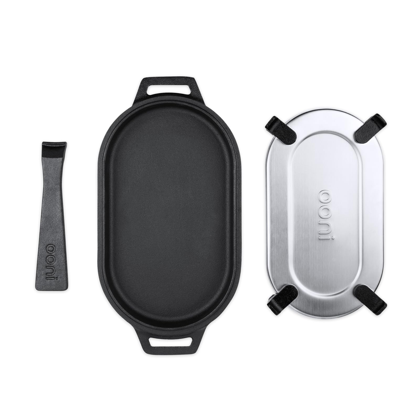 Ooni Cast Iron Sizzler Pan with removable handle for easy transfers in any oven.
