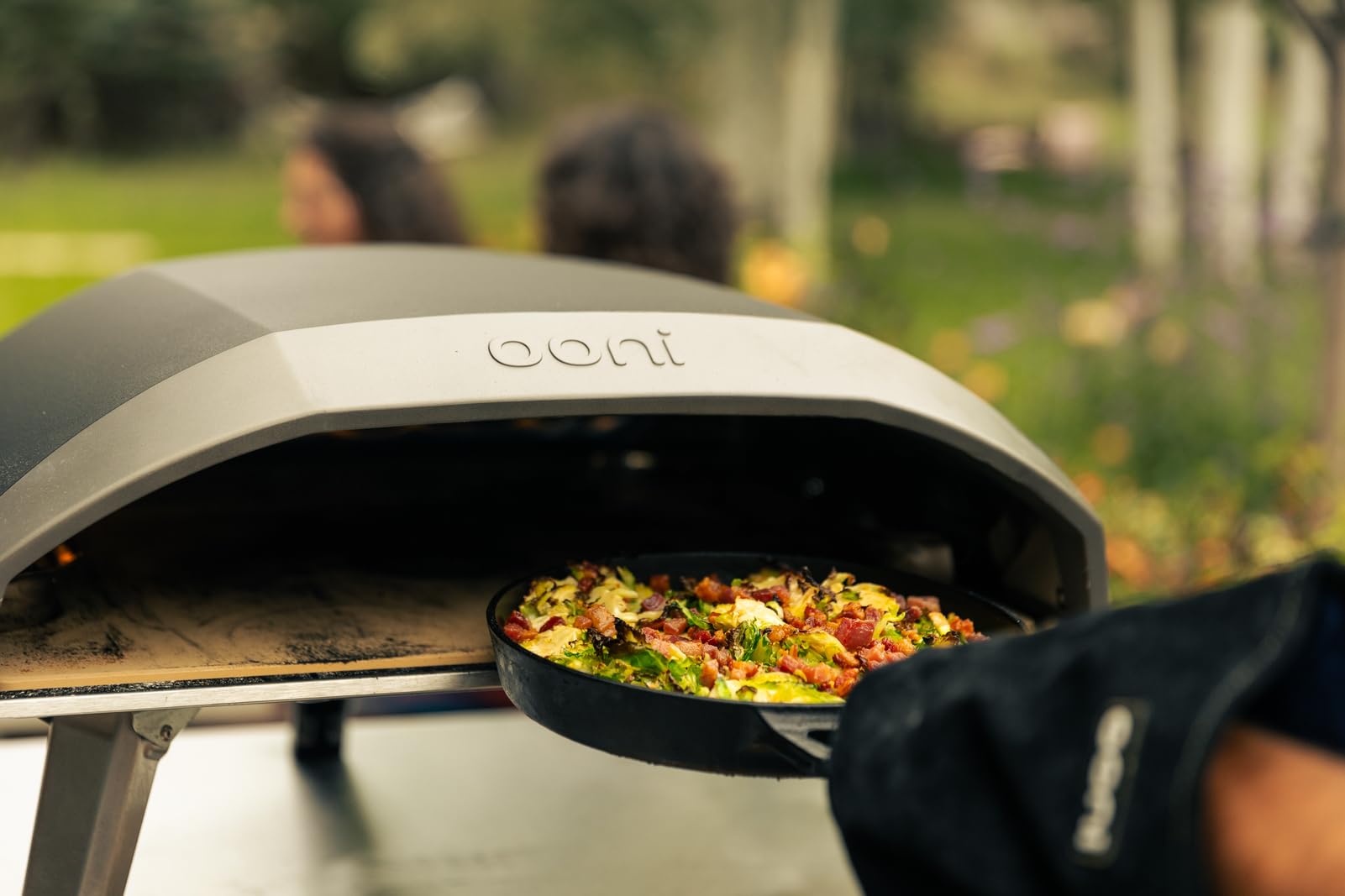 Ooni Cast Iron Skillet roasting vegetables to caramelized perfection.