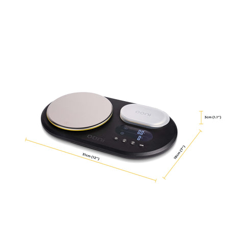 Ooni scales with dual LCD display for reading two measurements at once.
