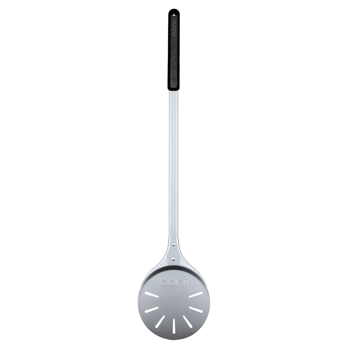 Ooni Pizza Turning Peel with 7-inch aluminium perforated blade slides under pizza for a crisp base.