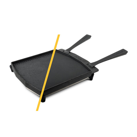 Ooni sizzler griddle searing eggs and fajitas for flavorful crusts