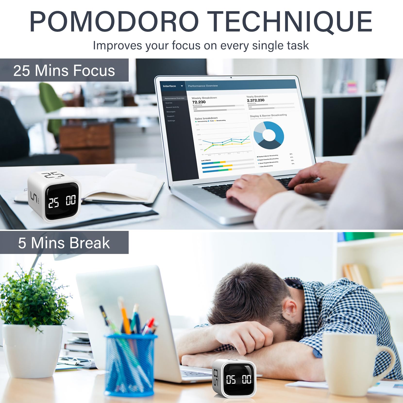 OORAII gravity-sensor countdown demonstrates hands-free start and flip-to-stop usability