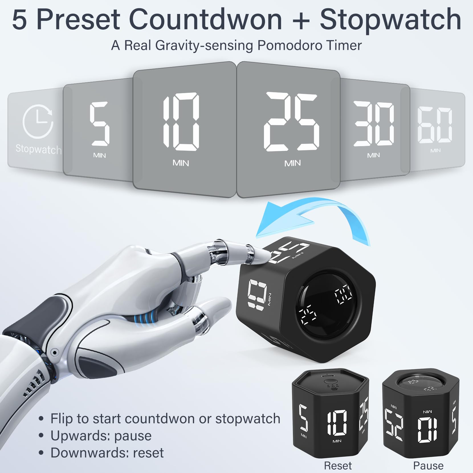 OORAII rotating timer side flip demonstrates quick preset access for study breaks.
