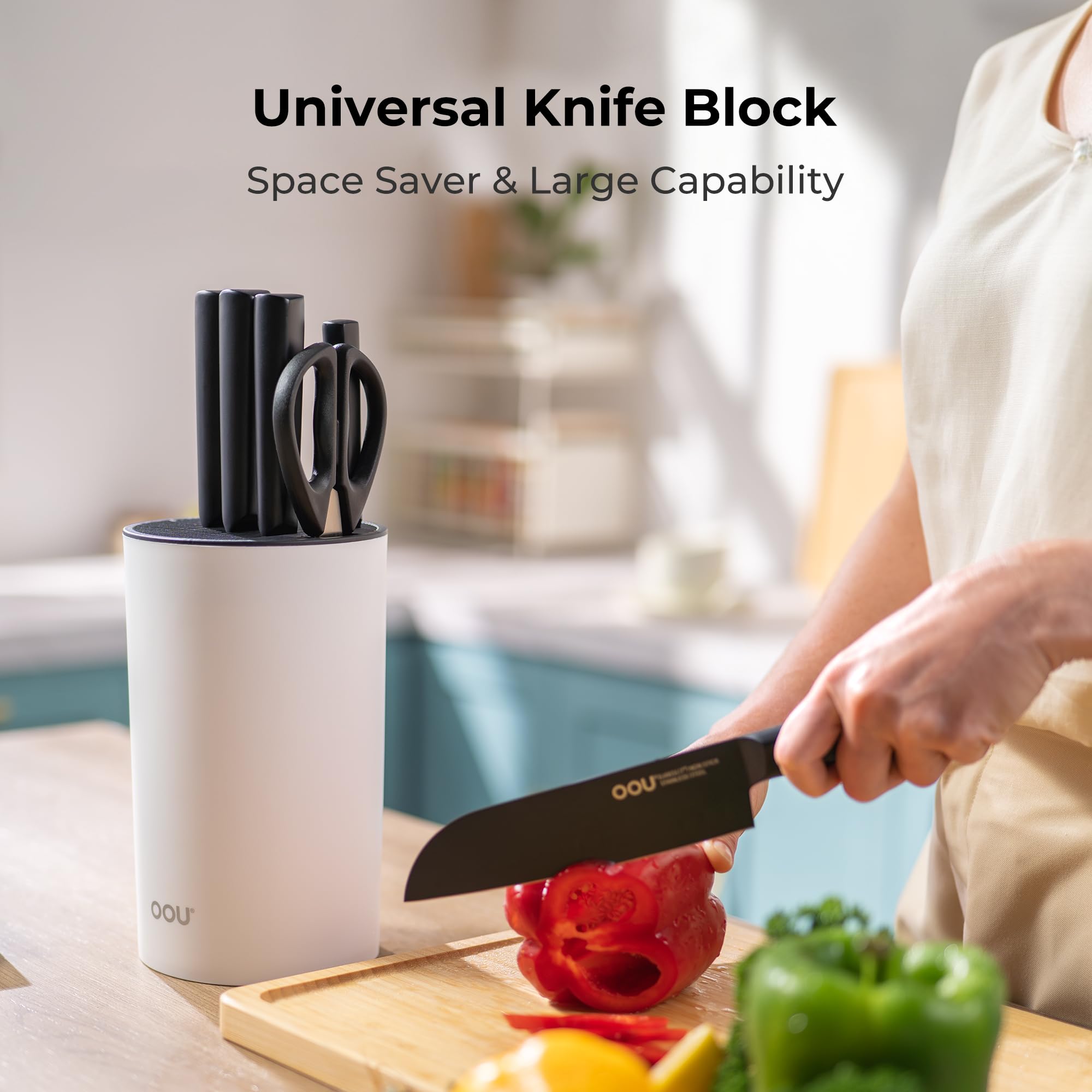 Round block design prevents blade contact with the bottom for protection.