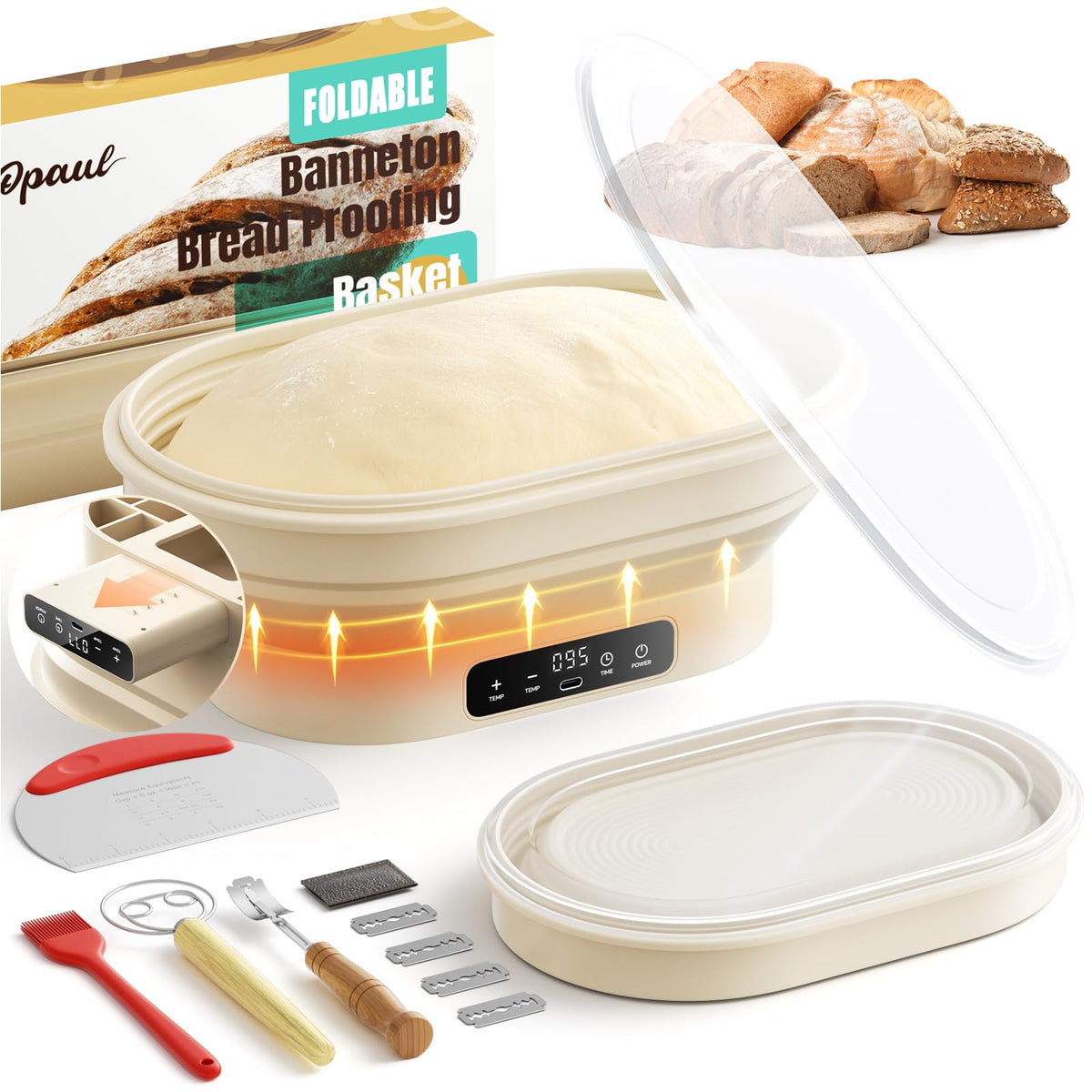 OPAUL foldable silicone banneton basket showing easy storage and smooth bread release