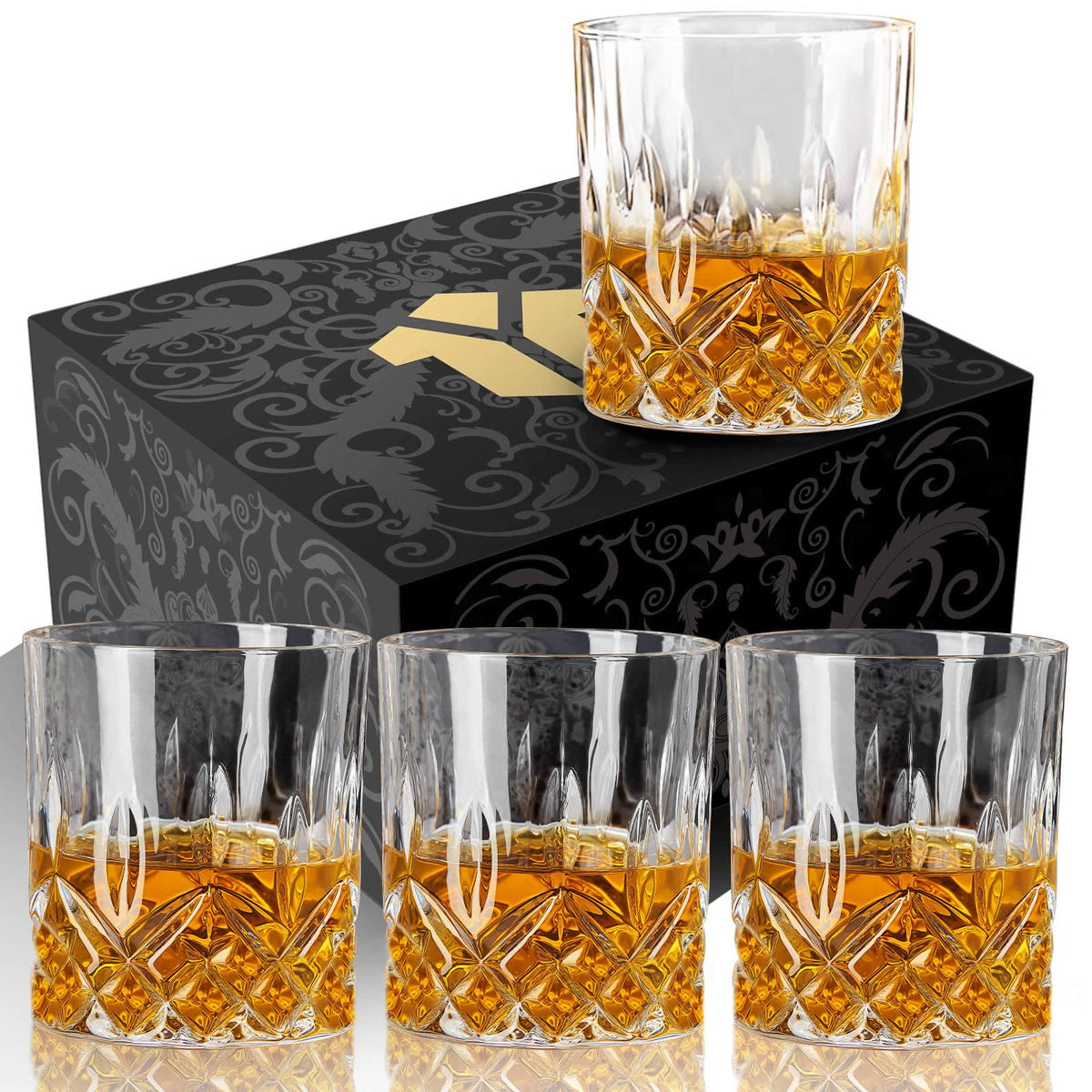 OPAYLY whiskey glasses set of 4 rock tumblers with 10 oz capacity for refined pours