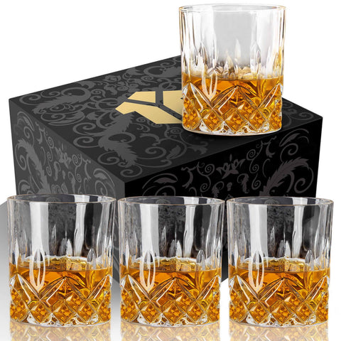 OPAYLY whiskey glasses set of 4 rock tumblers with 10 oz capacity for refined pours