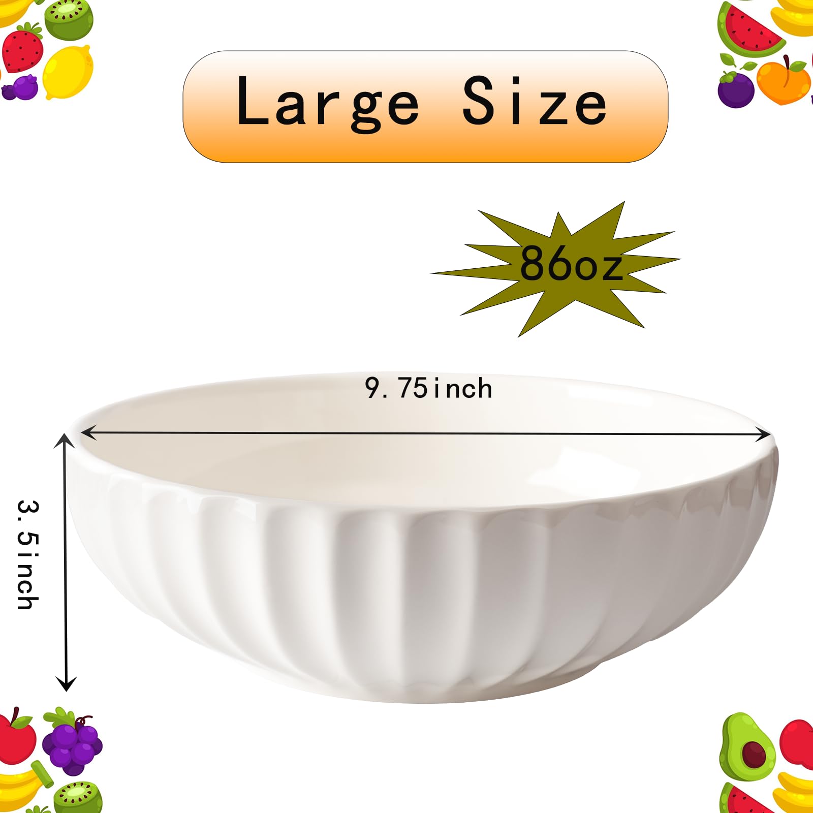 Opeikla white ceramic fruit bowl full of produce showcasing 86 oz capacity