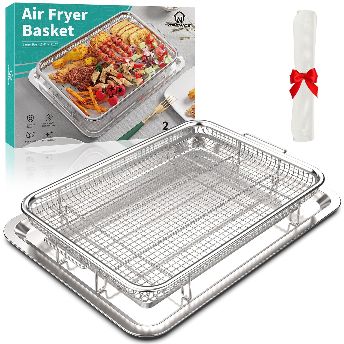 OPENICE air fryer basket for oven with large grid for even crisping.
