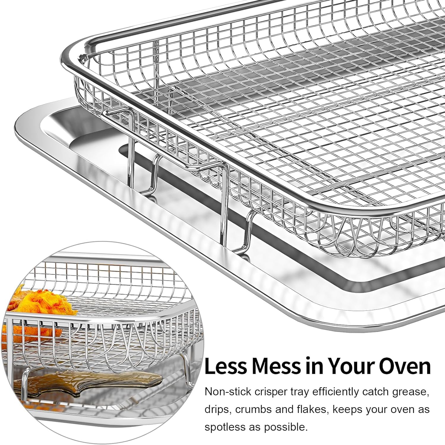 OPENICE grease drip tray underneath the basket helps keep the oven clean.