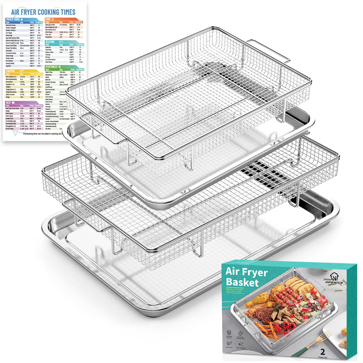 OPENICE oven air fryer basket enables even browning with less oil.