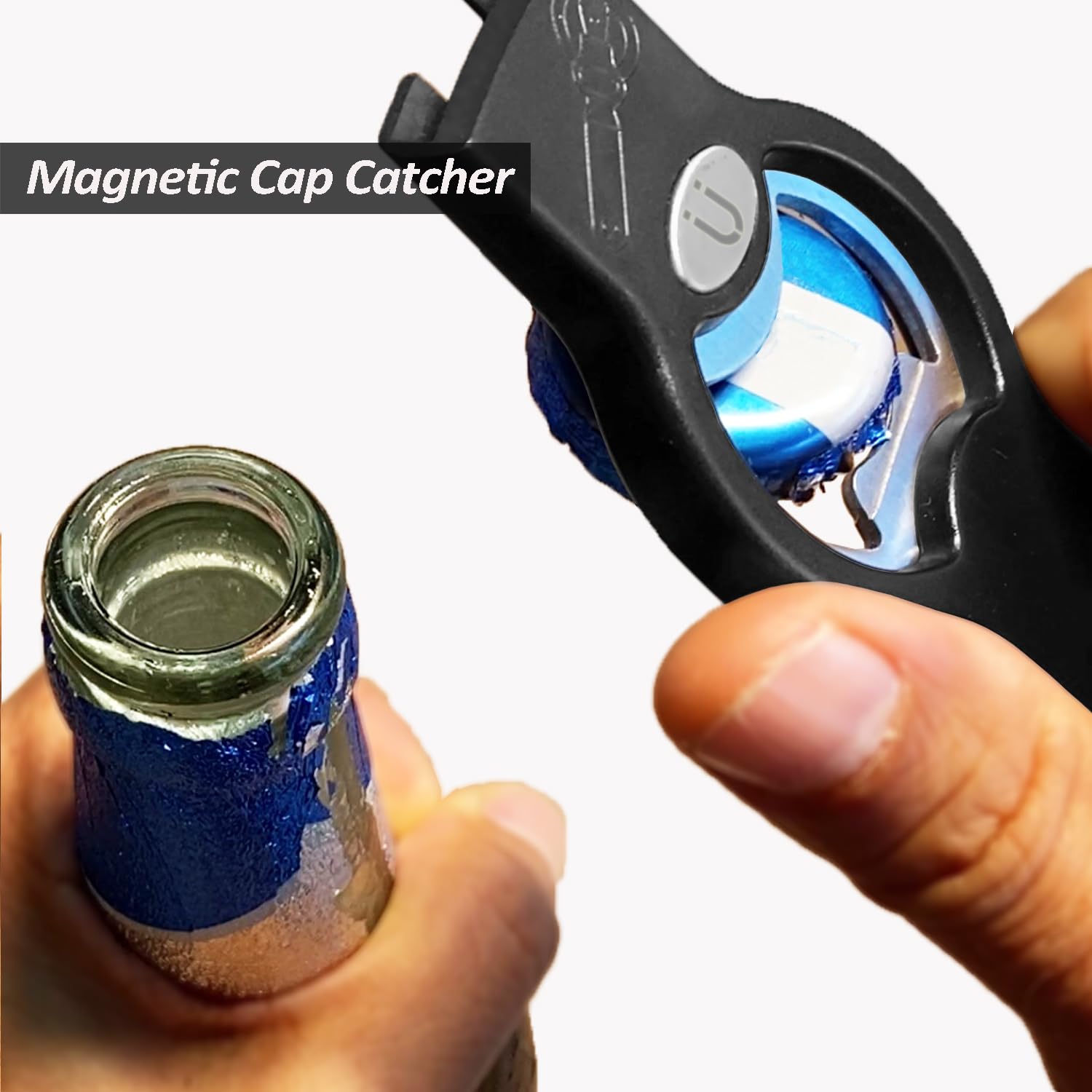 OPENPRO cap-catcher magnets collect bottle caps neatly away from the work area.