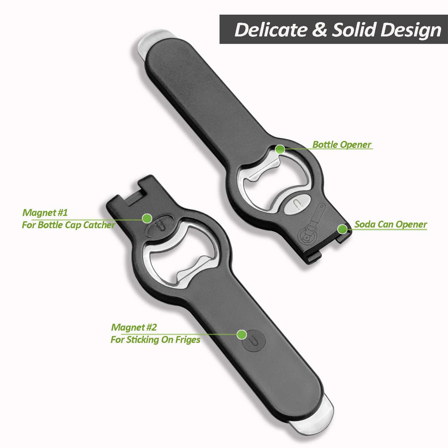 OPENPRO dual magnet fridge attachment keeps the opener handy on metal surfaces.