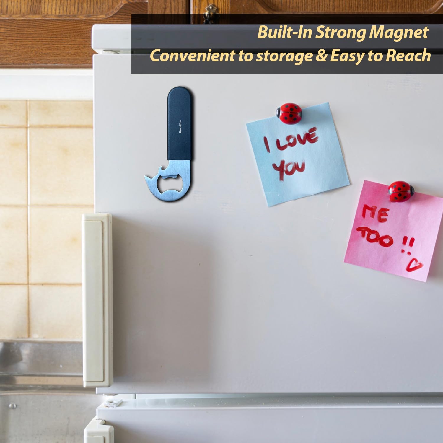 OPENPRO fridge magnet storage keeps opener within reach