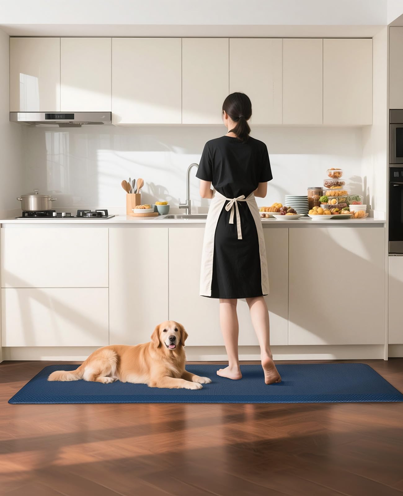 Ophanie blue mat resists wear, ideal for daily kitchen or office.