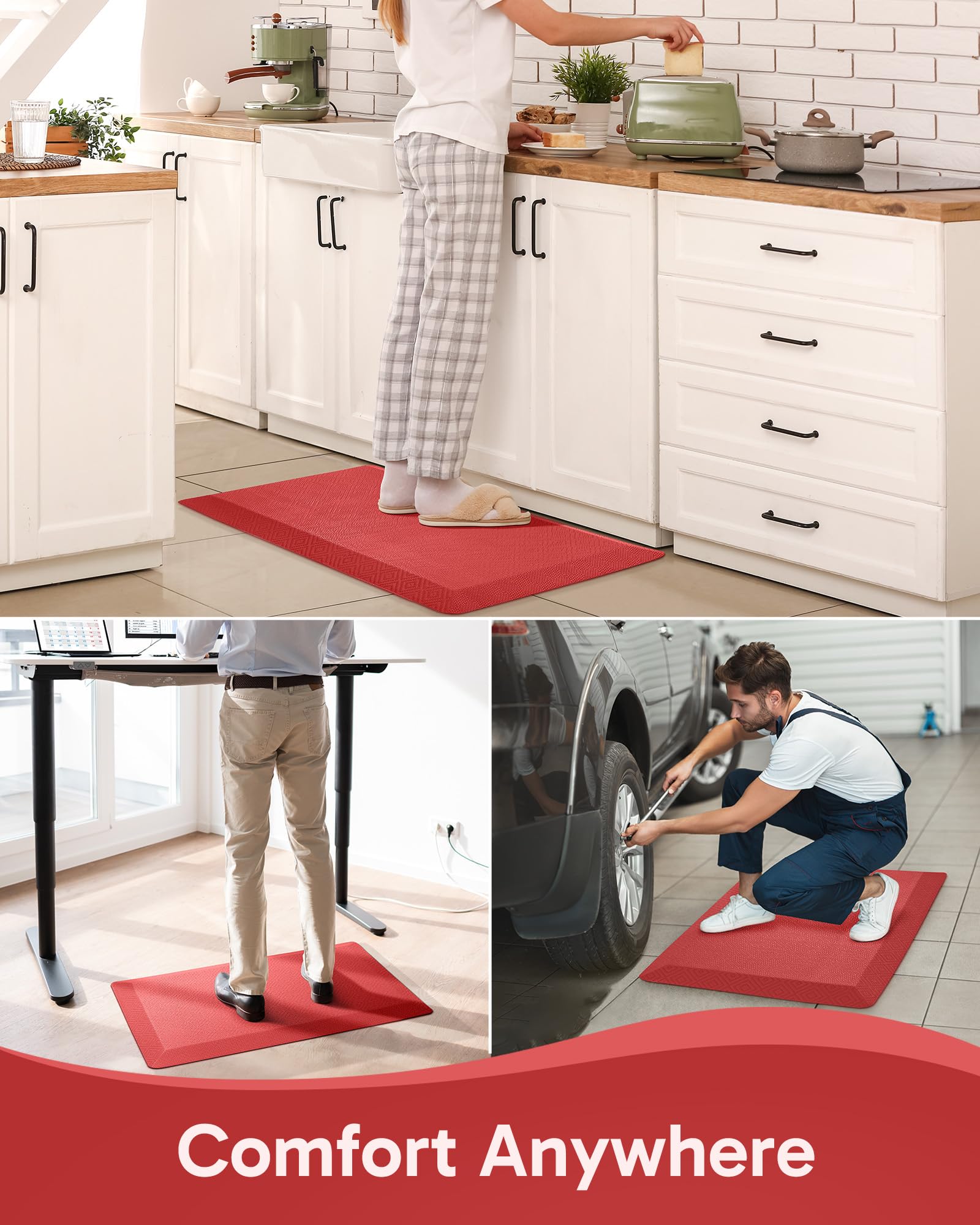 Ophanie mat supports standing desk work and kitchen tasks