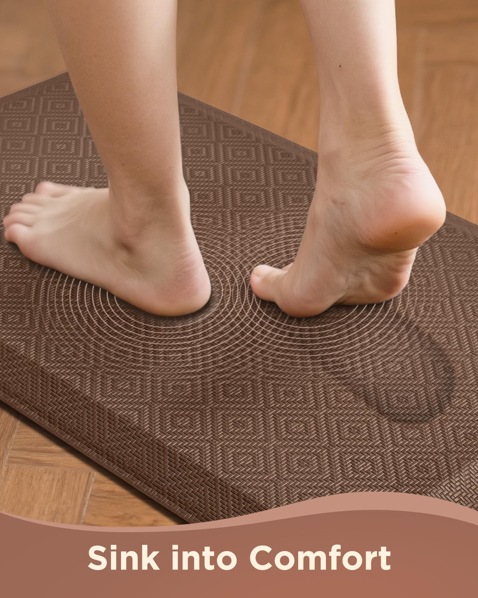 Ophanie anti-fatigue mat with waterproof surface for easy cleanup.