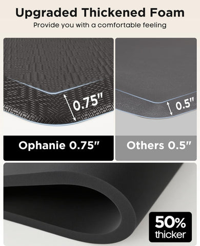 Ophanie Kitchen Mat features beveled ramp edge for easy foot transition.