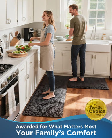 Ophanie kitchen mat flat-packed delivery image highlights easy setup.