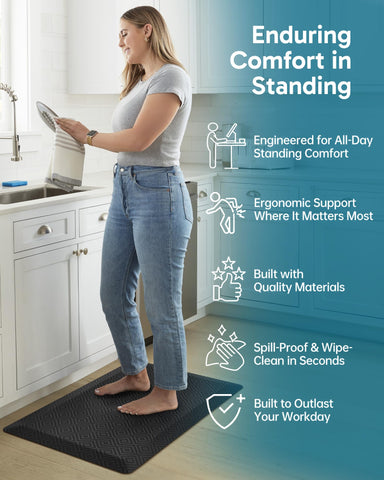 Ophanie kitchen mat non-slip back demonstrates secure footing on dry floors.