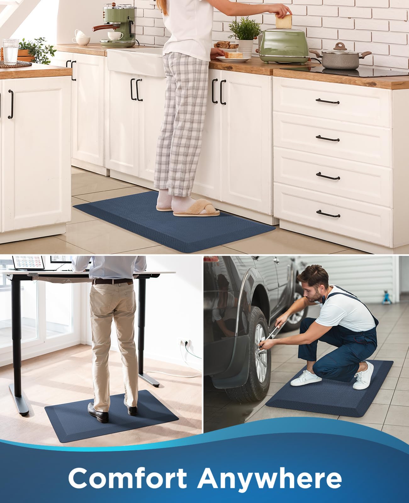 Ophanie kitchen mat versatile for kitchen, office, or home workspace.