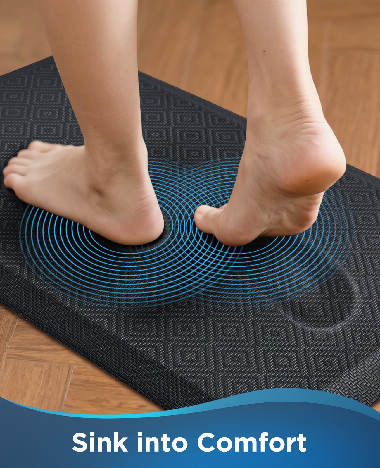 Ophanie kitchen mat textured surface emphasizes soft-touch PVC for everyday use.