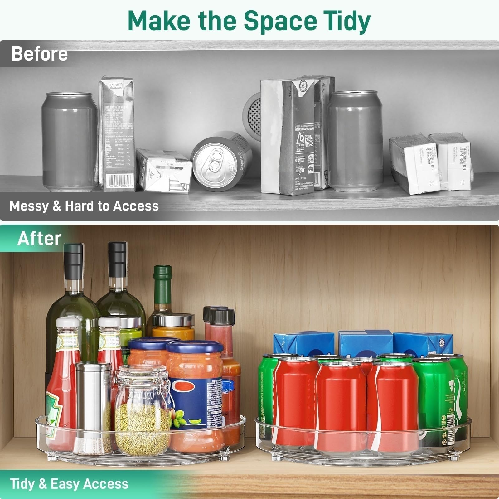 Optish fridge organizer stores beverages and food neatly, reducing search time