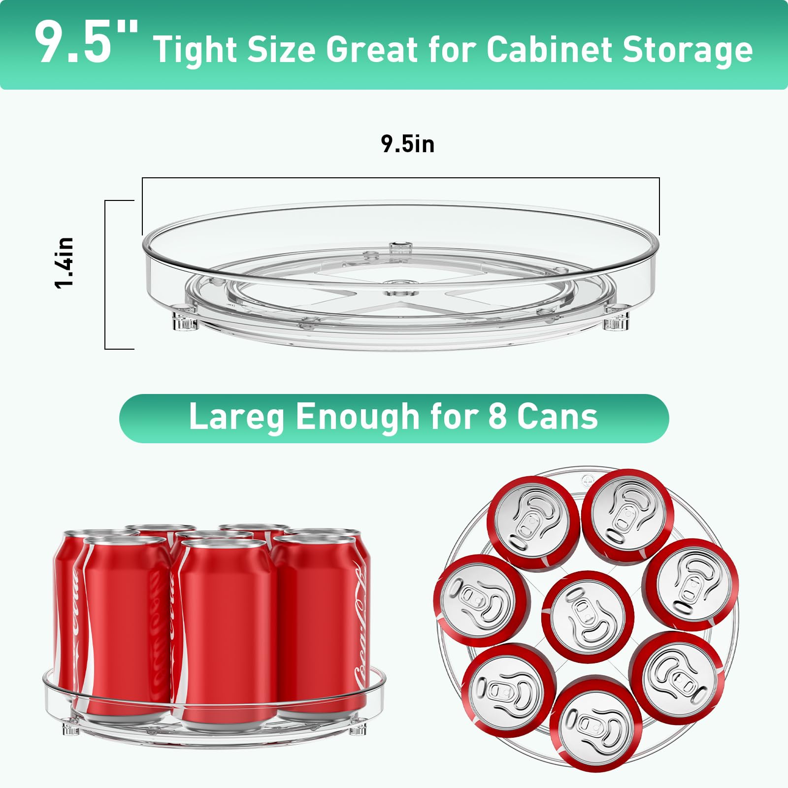 Optish raised edges prevent spills while rotating for tidy pantry viewing