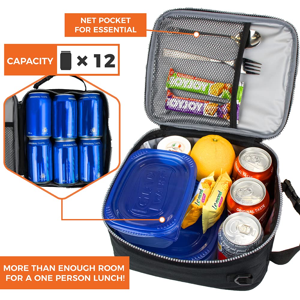 OPUX gray lunch bag with reinforced zippers for durable performance