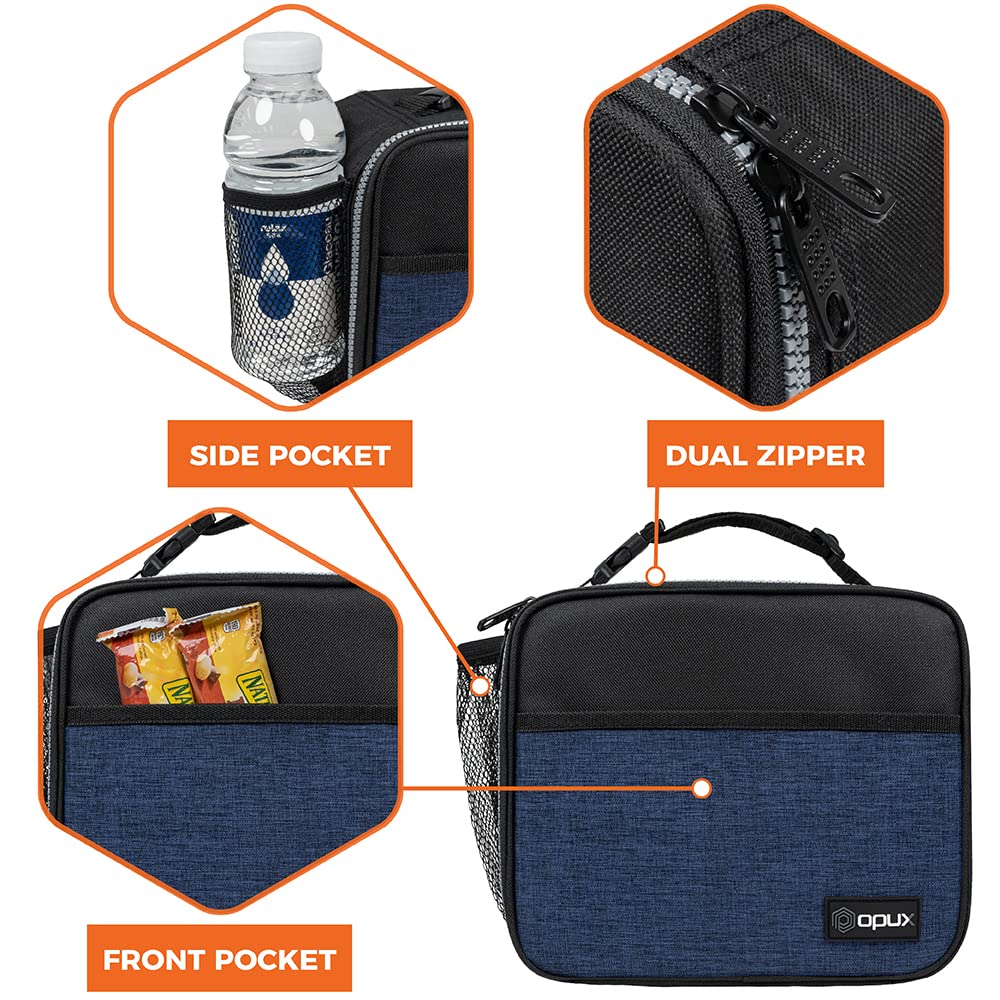 opux kids lunch bag navy double zipper for secure packing