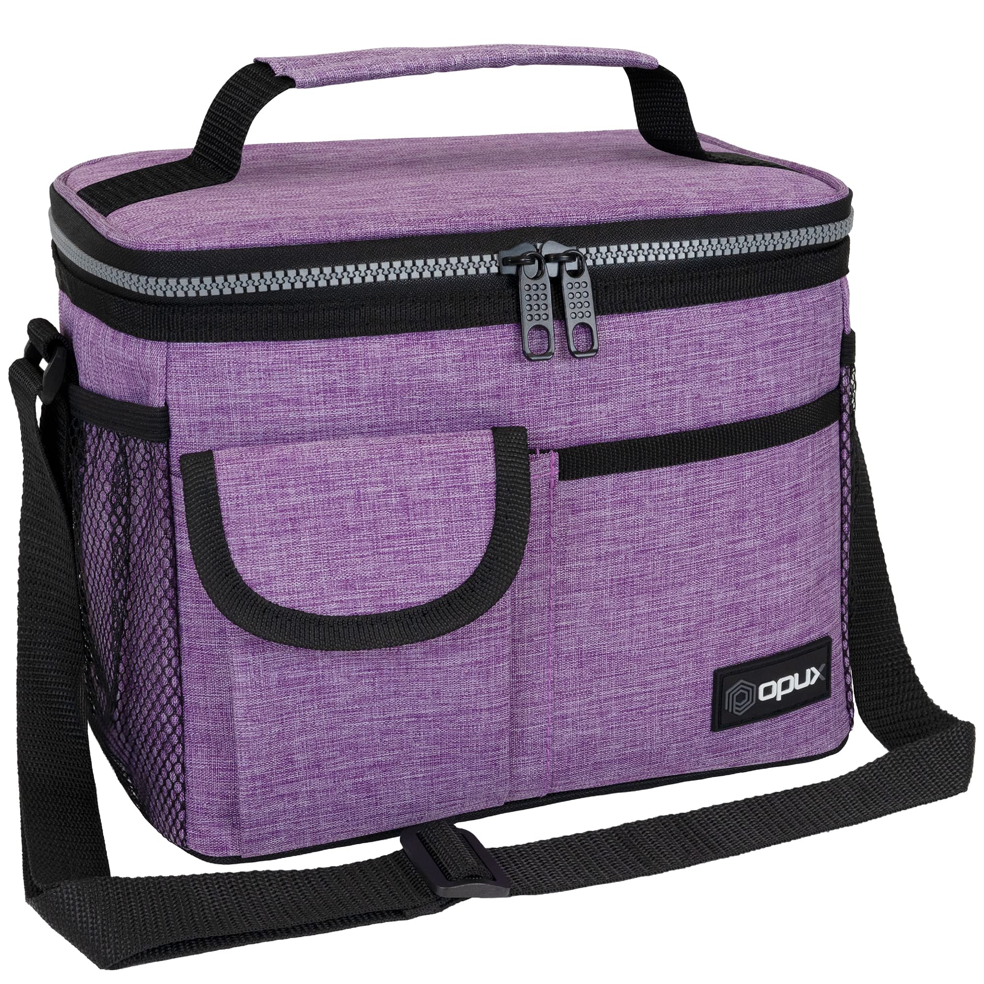 opux insulated lunch bag front view in purple keeps meals fresh for work.