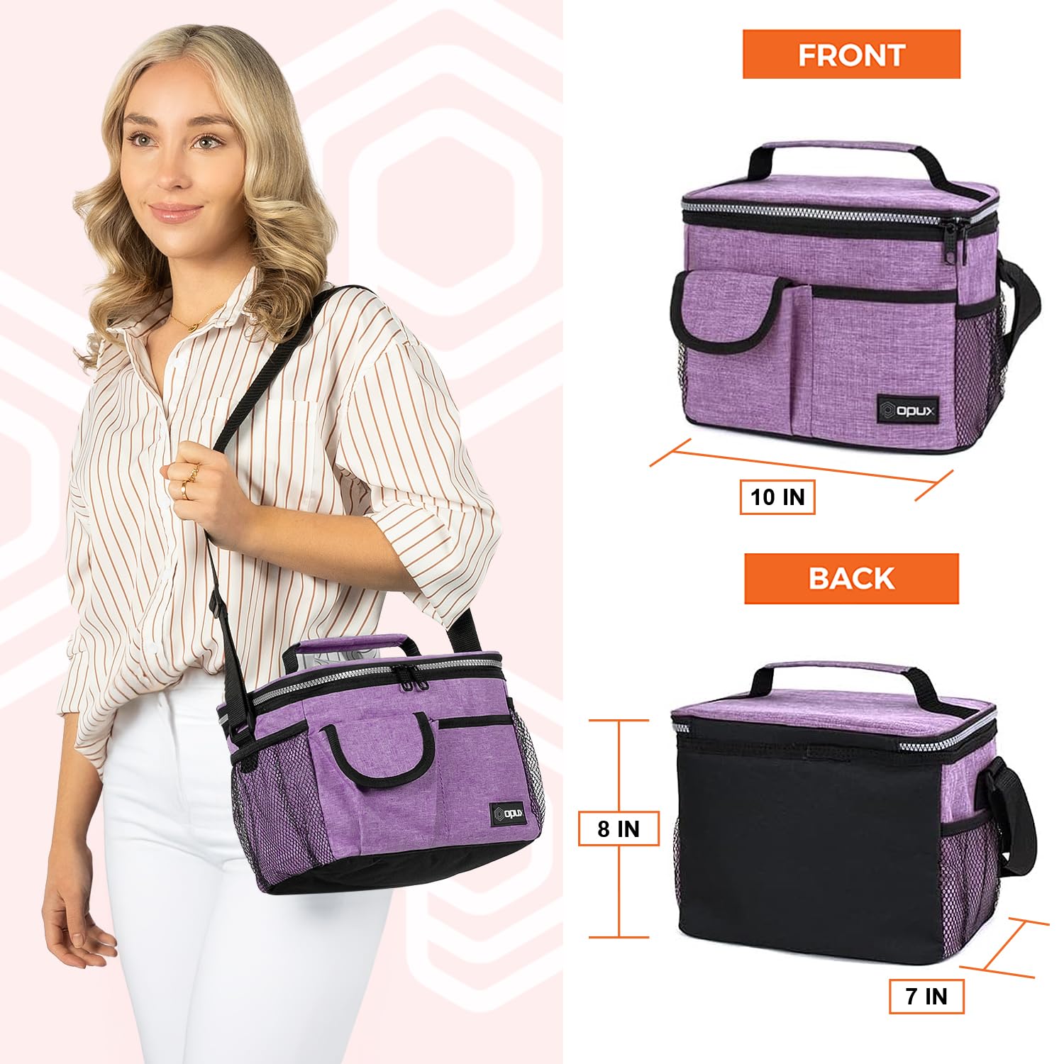opux insulated lunch bag purple open interior shows leakproof lining and roomy capacity.