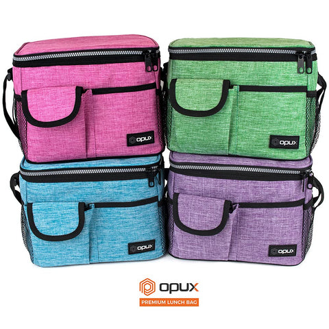 opux insulated lunch bag purple exterior made of durable 600D oxford fabric.
