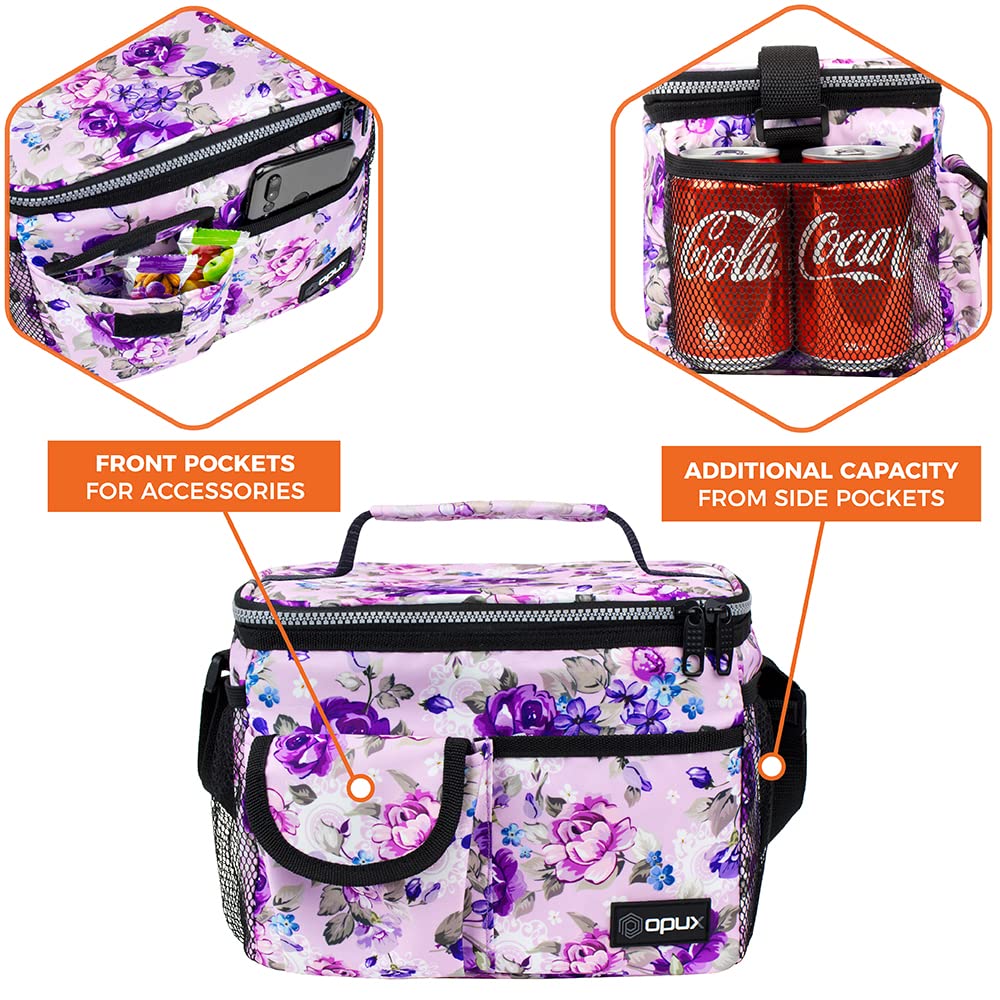 OPUX lunch bag side mesh bottle holder for beverages on the go