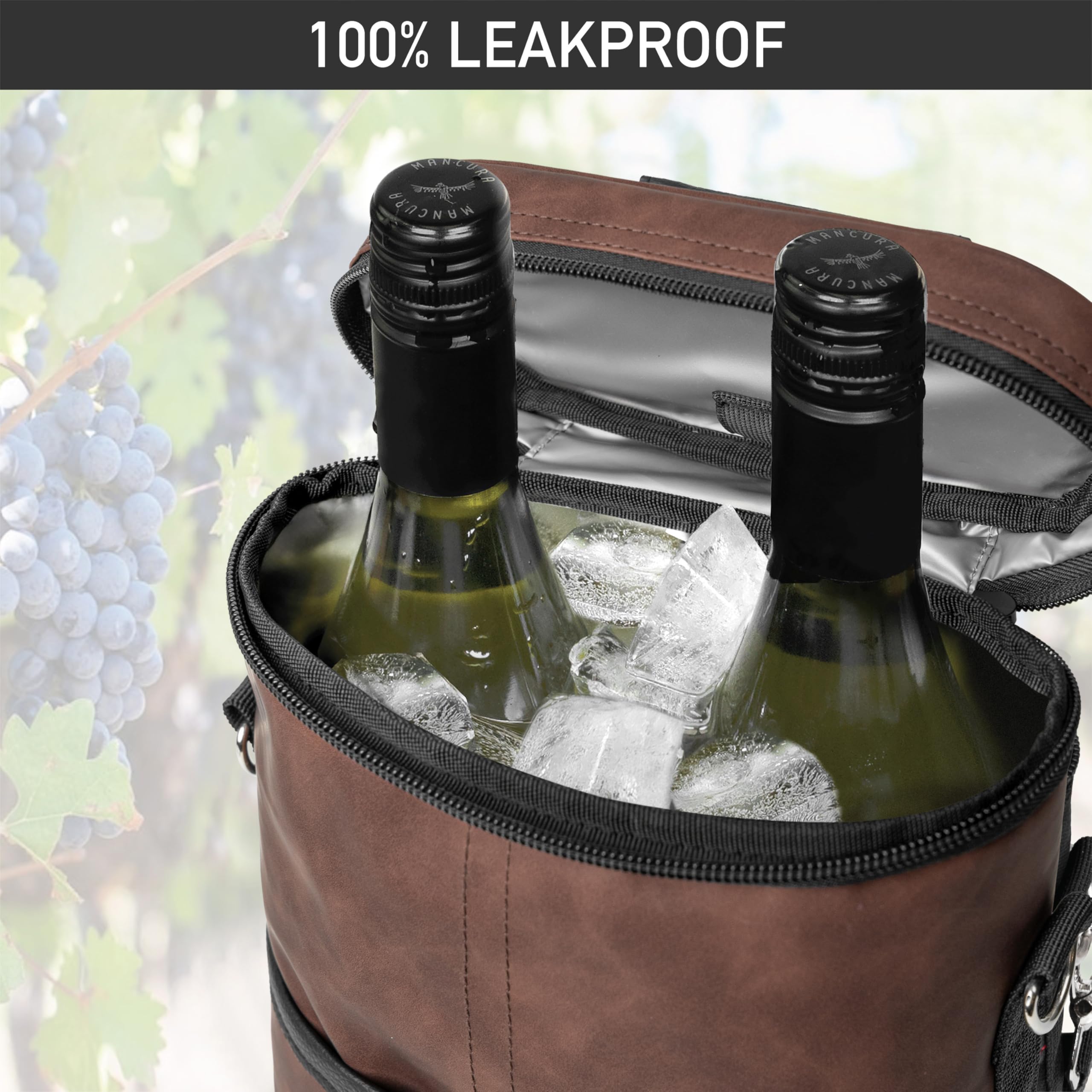 OPUX picnic wine bag chiller fits standard 750ml bottles.